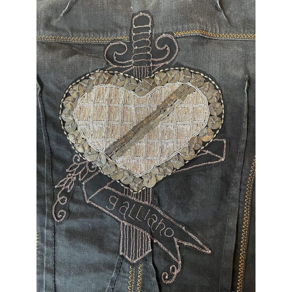 RARE John Galliano Distressed Jean Jacket W/ Beading And‎ Embroidery 26/40